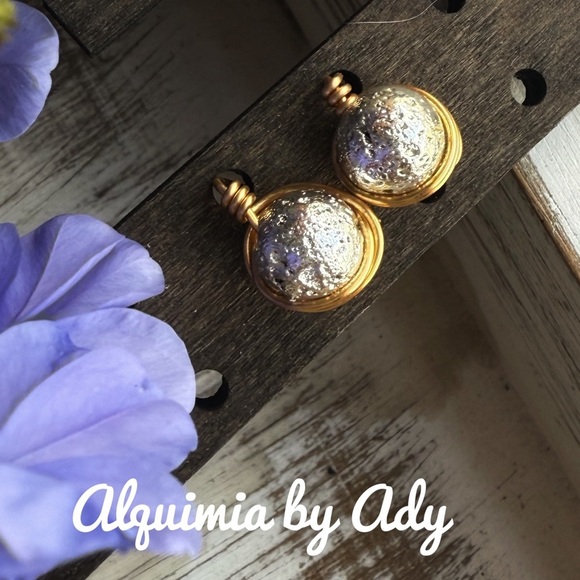 Alquimia Gold and Silver Earrings lava rock - Picture 1 of 1